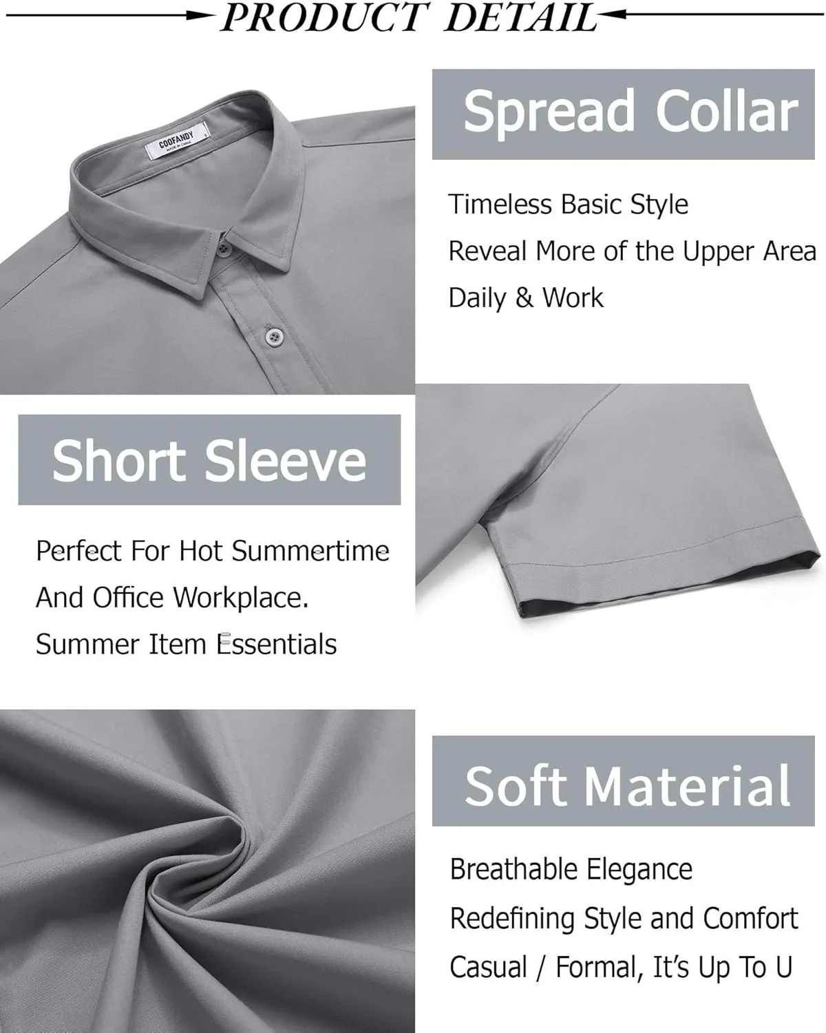 COOFANDY Men's Button Down Shirt Short Sleeve Casual Shirt for Men Summer Business Casual Dress Shirt