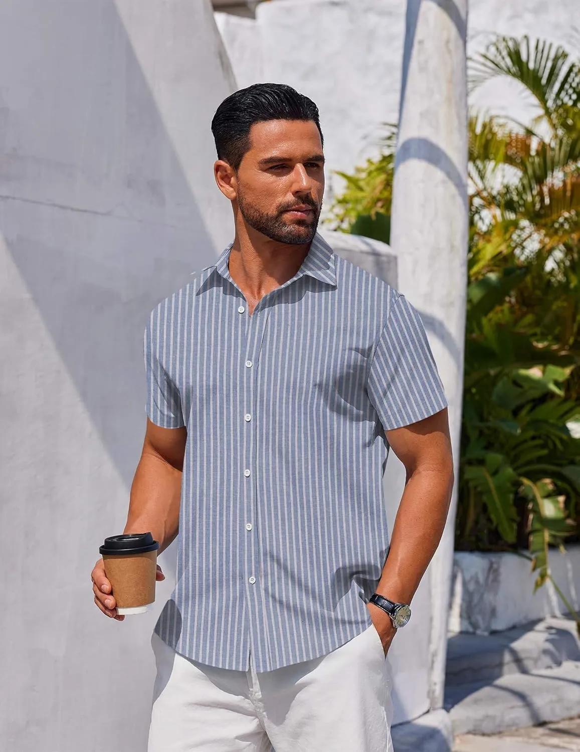 COOFANDY Men's Button Down Shirt Short Sleeve Casual Shirt for Men Summer Business Casual Dress Shirt