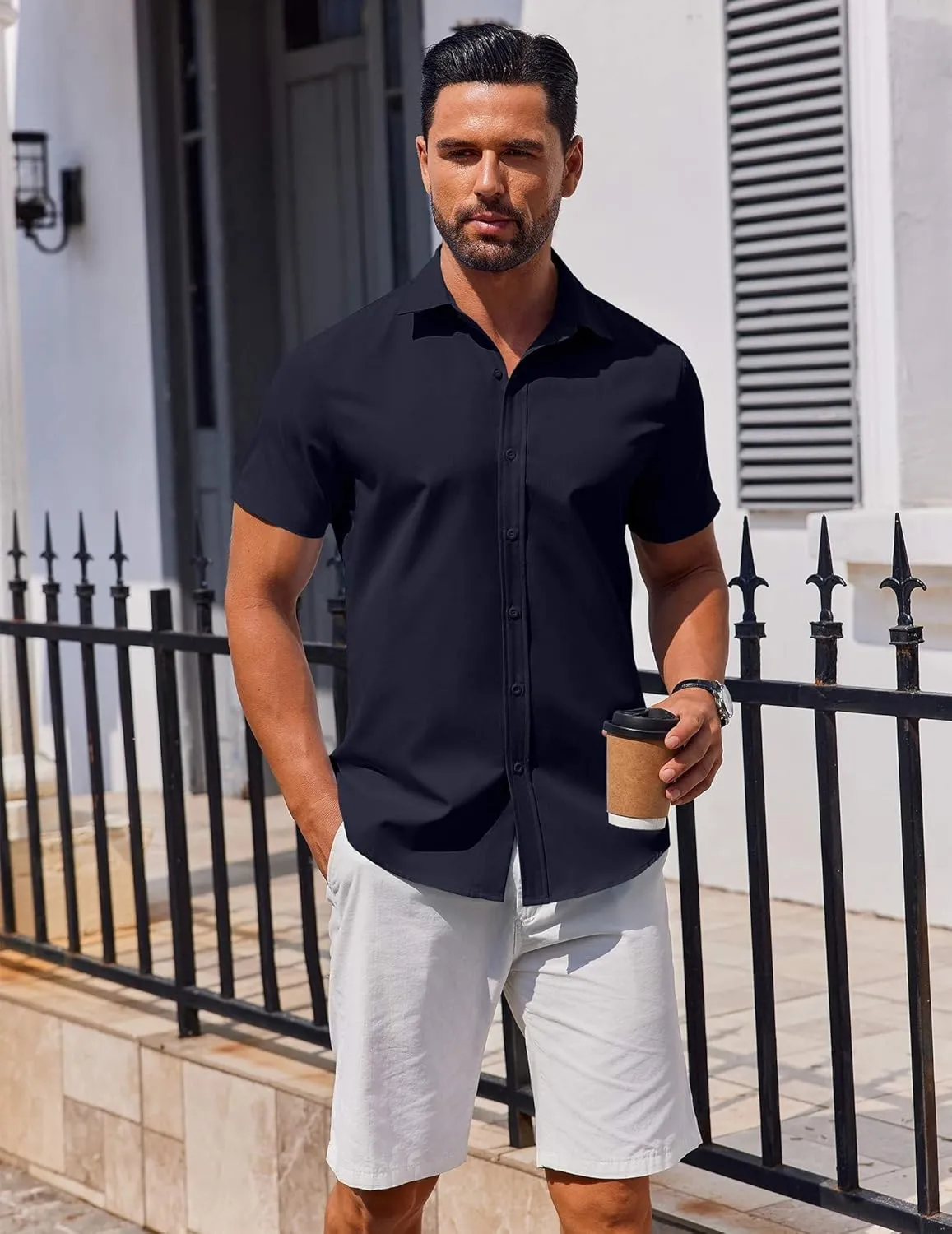 COOFANDY Men's Button Down Shirt Short Sleeve Casual Shirt for Men Summer Business Casual Dress Shirt