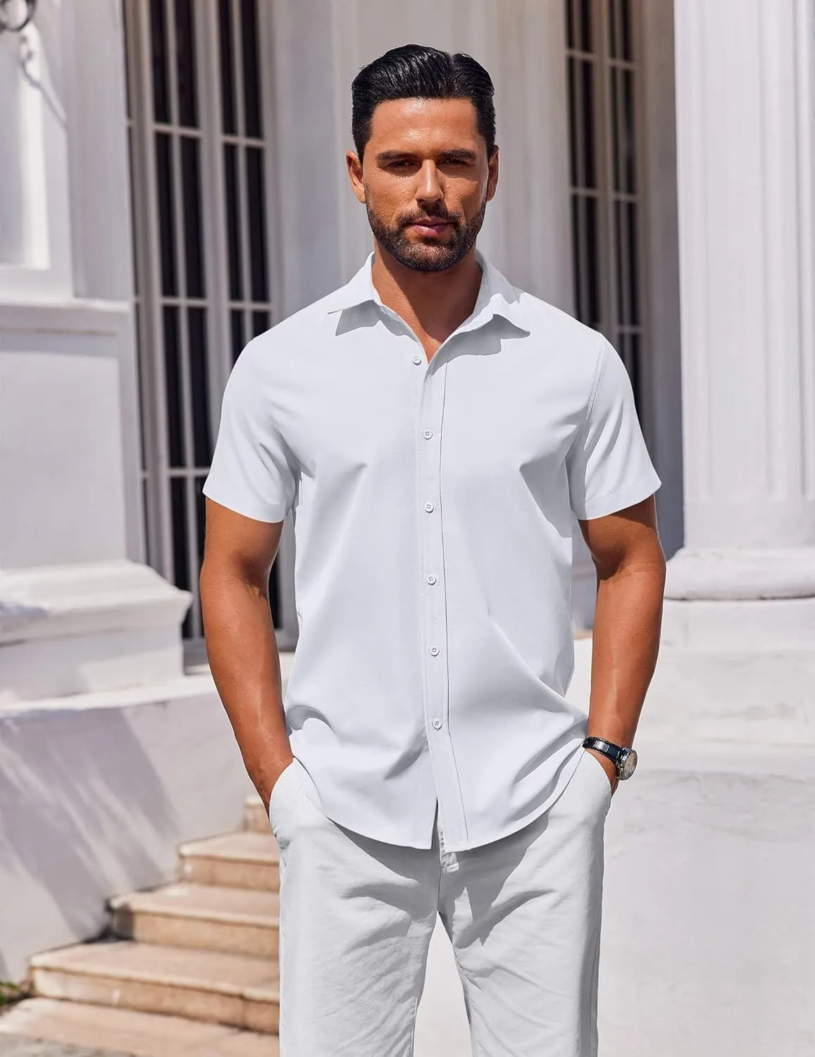 COOFANDY Men's Button Down Shirt Short Sleeve Casual Shirt for Men Summer Business Casual Dress Shirt