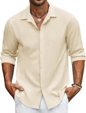 COOFANDY Men's Casual Shirt Long Sleeve Casual Button Down Shirt for Men Summer Beach Wedding Shirt