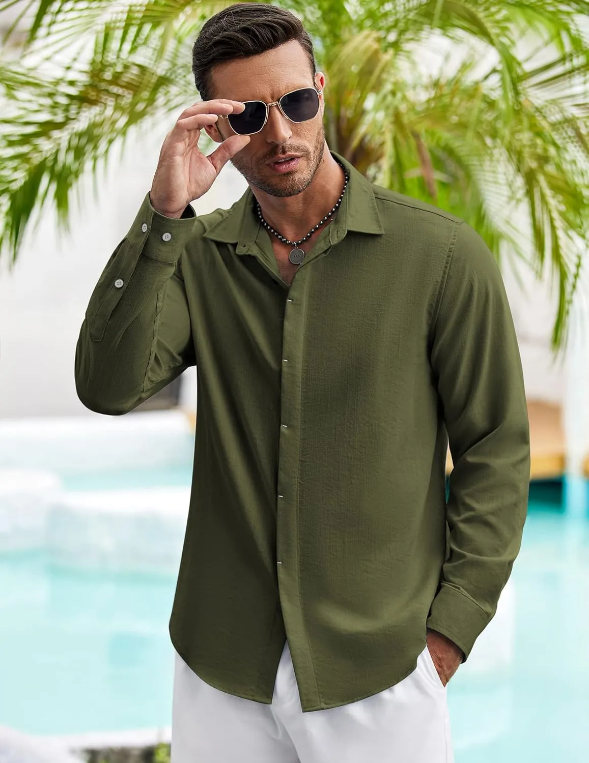 COOFANDY Men's Casual Shirt Long Sleeve Casual Button Down Shirt for Men Summer Beach Wedding Shirt