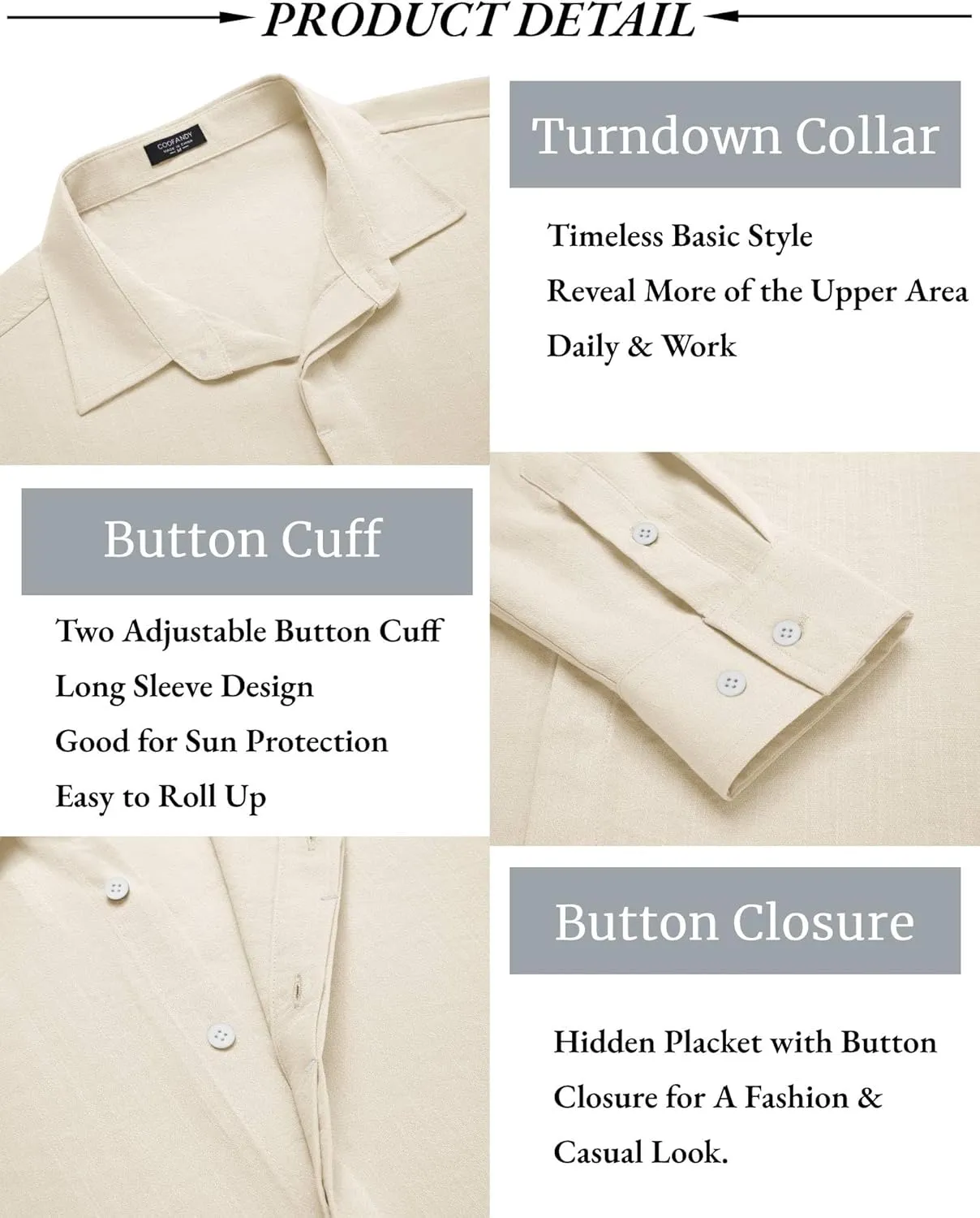 COOFANDY Men's Casual Shirt Long Sleeve Casual Button Down Shirt for Men Summer Beach Wedding Shirt