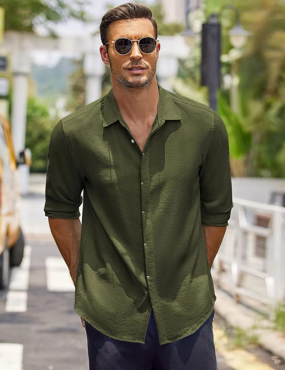COOFANDY Men's Casual Shirt Long Sleeve Casual Button Down Shirt for Men Summer Beach Wedding Shirt