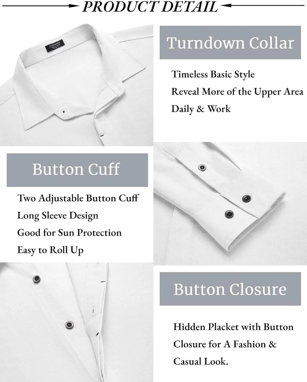 COOFANDY Men's Casual Shirt Long Sleeve Casual Button Down Shirt for Men Summer Beach Wedding Shirt