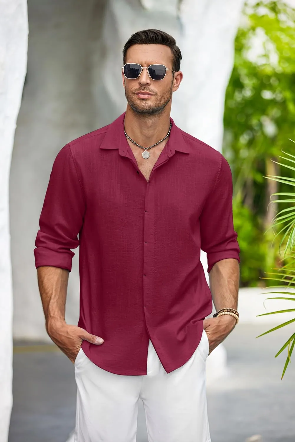 COOFANDY Men's Casual Shirt Long Sleeve Casual Button Down Shirt for Men Summer Beach Wedding Shirt