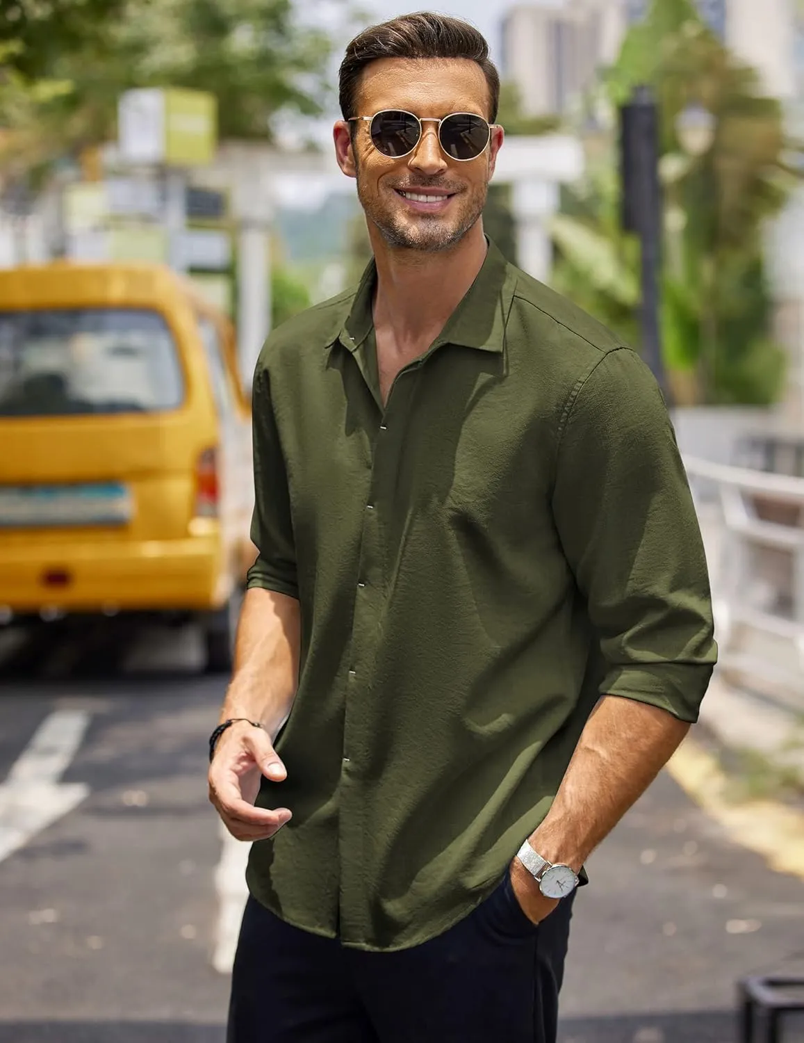 COOFANDY Men's Casual Shirt Long Sleeve Casual Button Down Shirt for Men Summer Beach Wedding Shirt