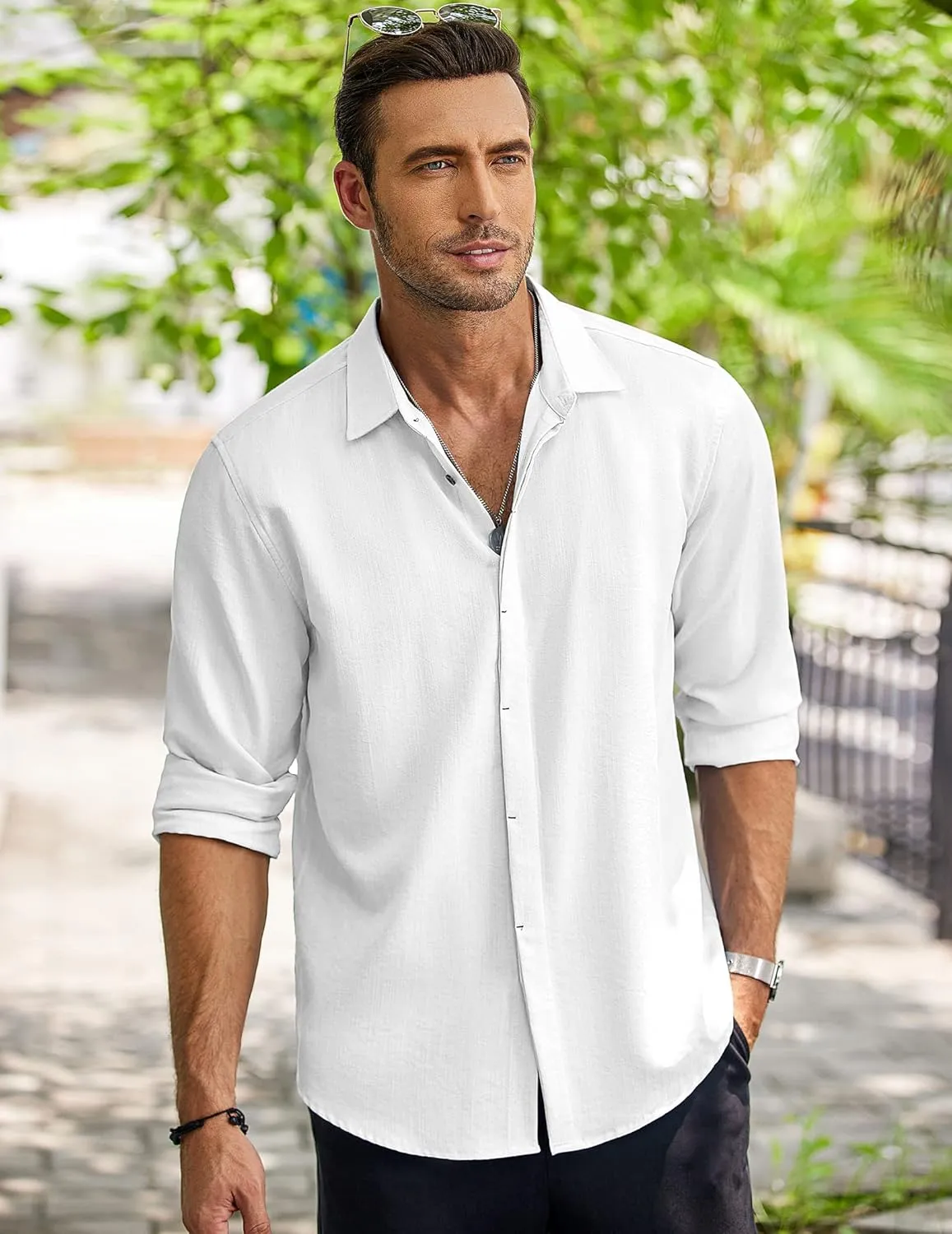 COOFANDY Men's Casual Shirt Long Sleeve Casual Button Down Shirt for Men Summer Beach Wedding Shirt