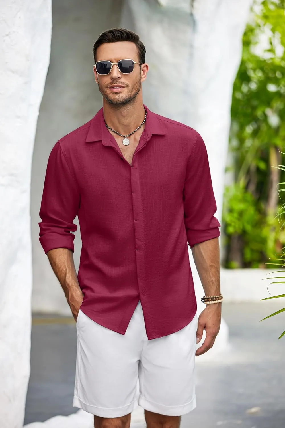 COOFANDY Men's Casual Shirt Long Sleeve Casual Button Down Shirt for Men Summer Beach Wedding Shirt
