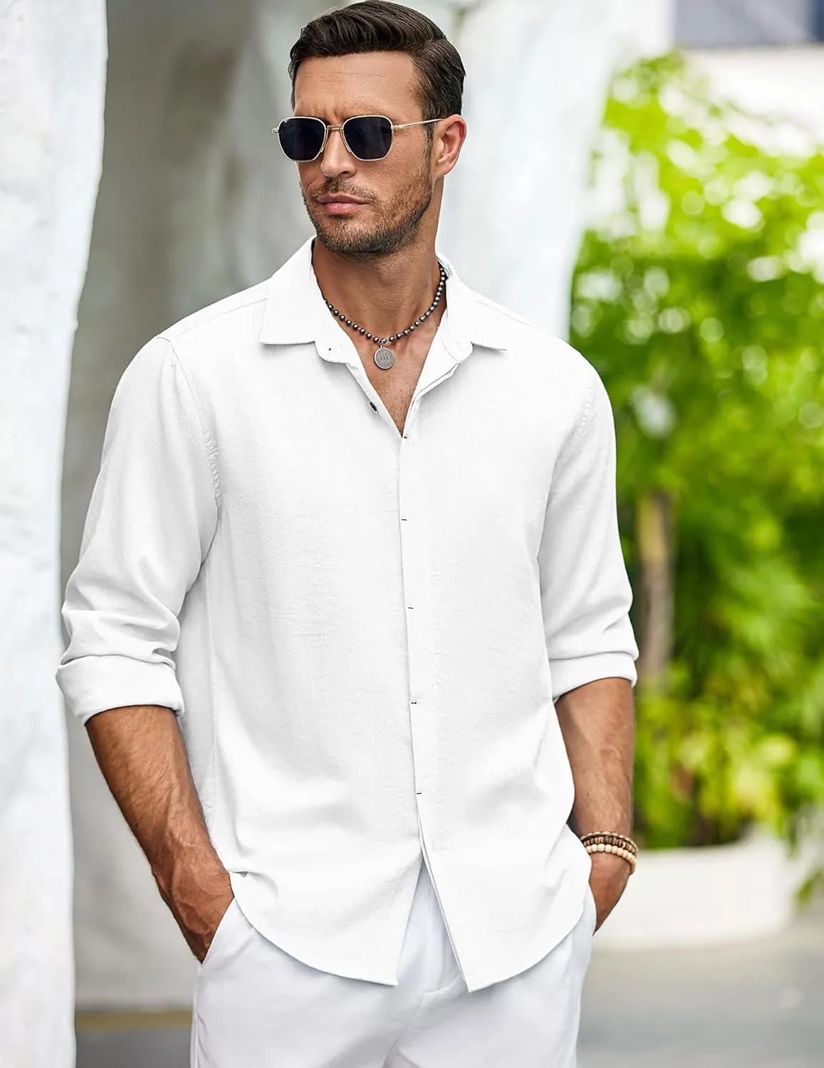COOFANDY Men's Casual Shirt Long Sleeve Casual Button Down Shirt for Men Summer Beach Wedding Shirt