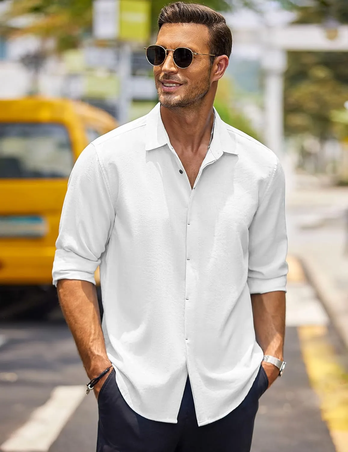 COOFANDY Men's Casual Shirt Long Sleeve Casual Button Down Shirt for Men Summer Beach Wedding Shirt