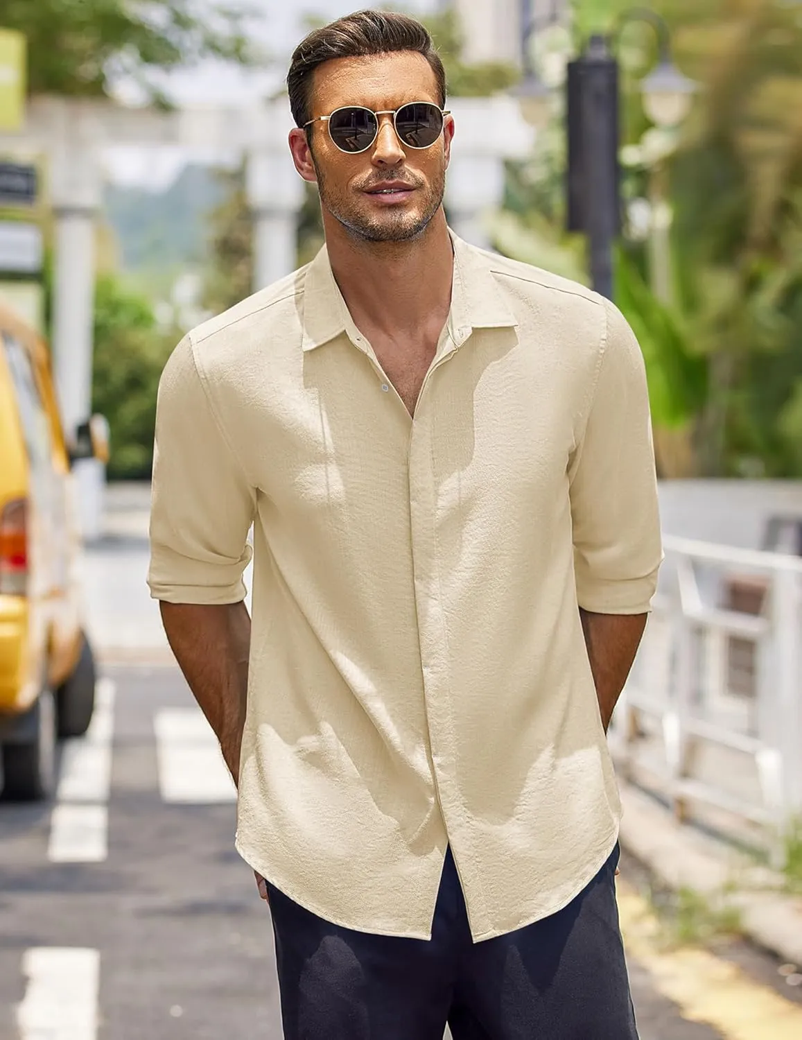 COOFANDY Men's Casual Shirt Long Sleeve Casual Button Down Shirt for Men Summer Beach Wedding Shirt