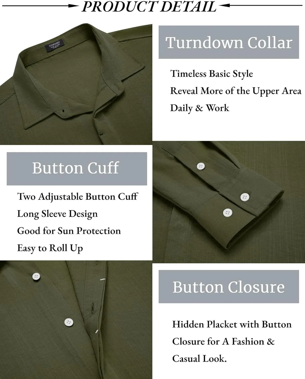 COOFANDY Men's Casual Shirt Long Sleeve Casual Button Down Shirt for Men Summer Beach Wedding Shirt