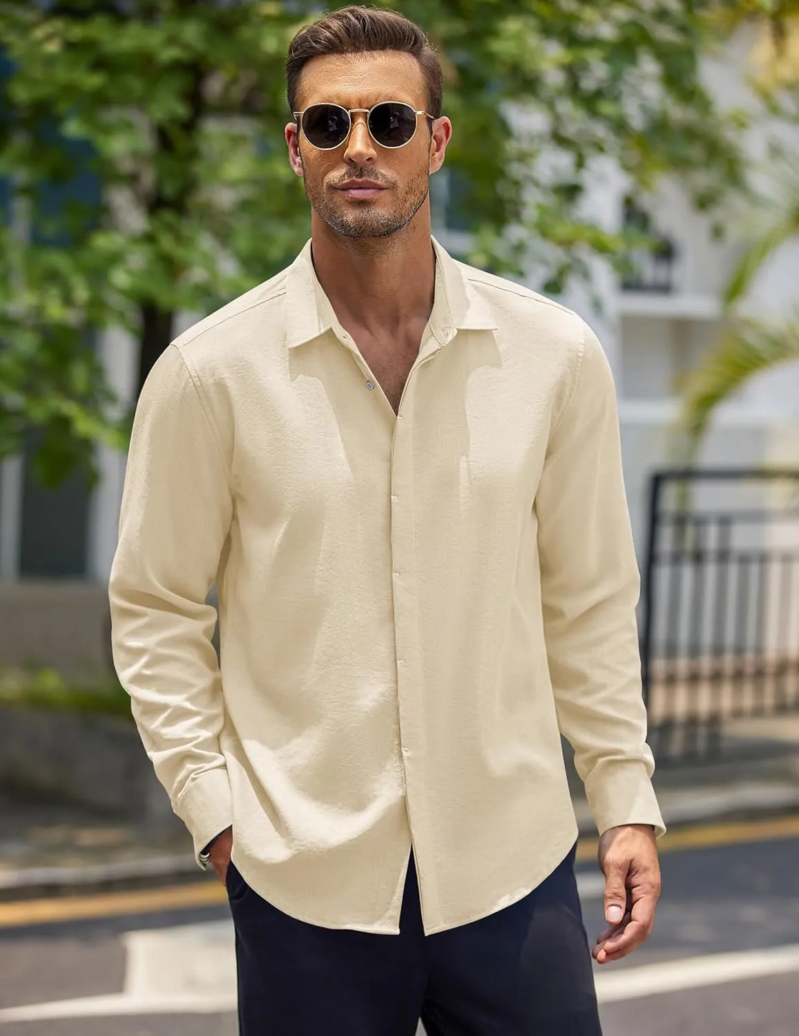 COOFANDY Men's Casual Shirt Long Sleeve Casual Button Down Shirt for Men Summer Beach Wedding Shirt
