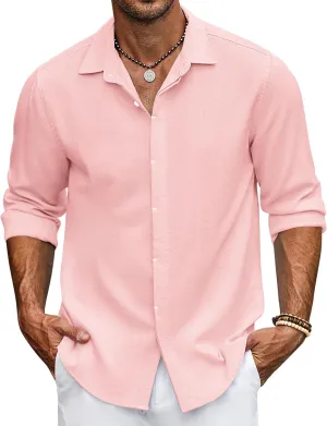 COOFANDY Men's Casual Shirt Long Sleeve Casual Button Down Shirt for Men Summer Beach Wedding Shirt