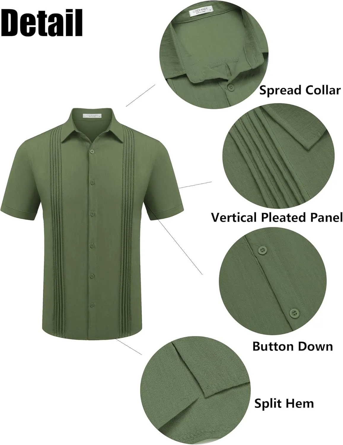 COOFANDY Men's Cuban Guayabera Shirt Casual Linen Shirt Short Sleeve Button Down Shirt