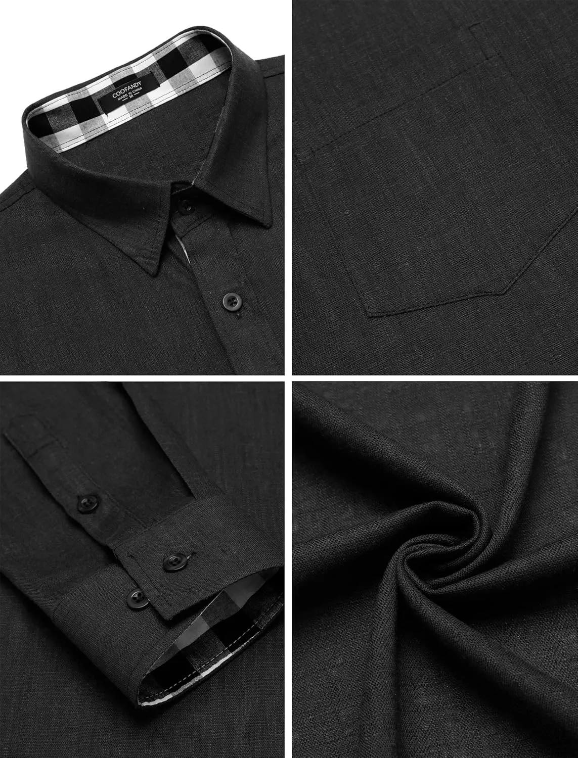 COOFANDY Men's Linen Shirt Business Casual Textured Shirt Button Up Beach Shirt