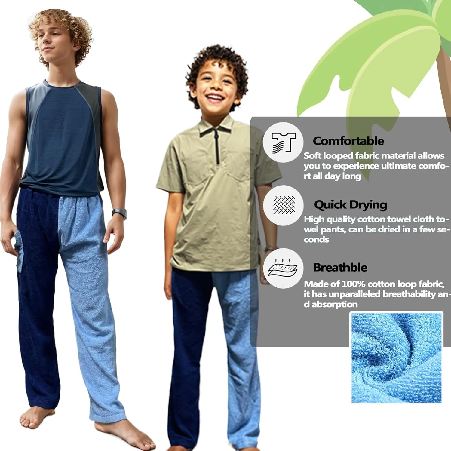 Cotton Terry Towel Pants, Towel Pants for Swimmers, Resort Wear, Beach Coverup, Swim Wear