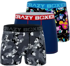 CRAZYBOXER Men's Underwear Disney Classic Original Distortion-free Boxer Brief Soft (3 PACK)