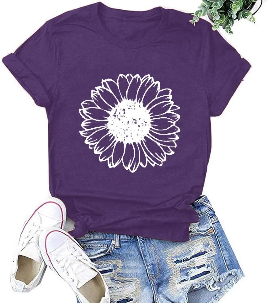 Cute Shirts for Girls 10-12 Years Old Sunflower T Shirt Cute Flower Graphic Loose Tees Crew Neck Short Sleeve Casual Tops