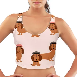 Dachshunds Wear Berets Womens' Sports Bra, U Back Padded Sports Bra for Yoga Gym