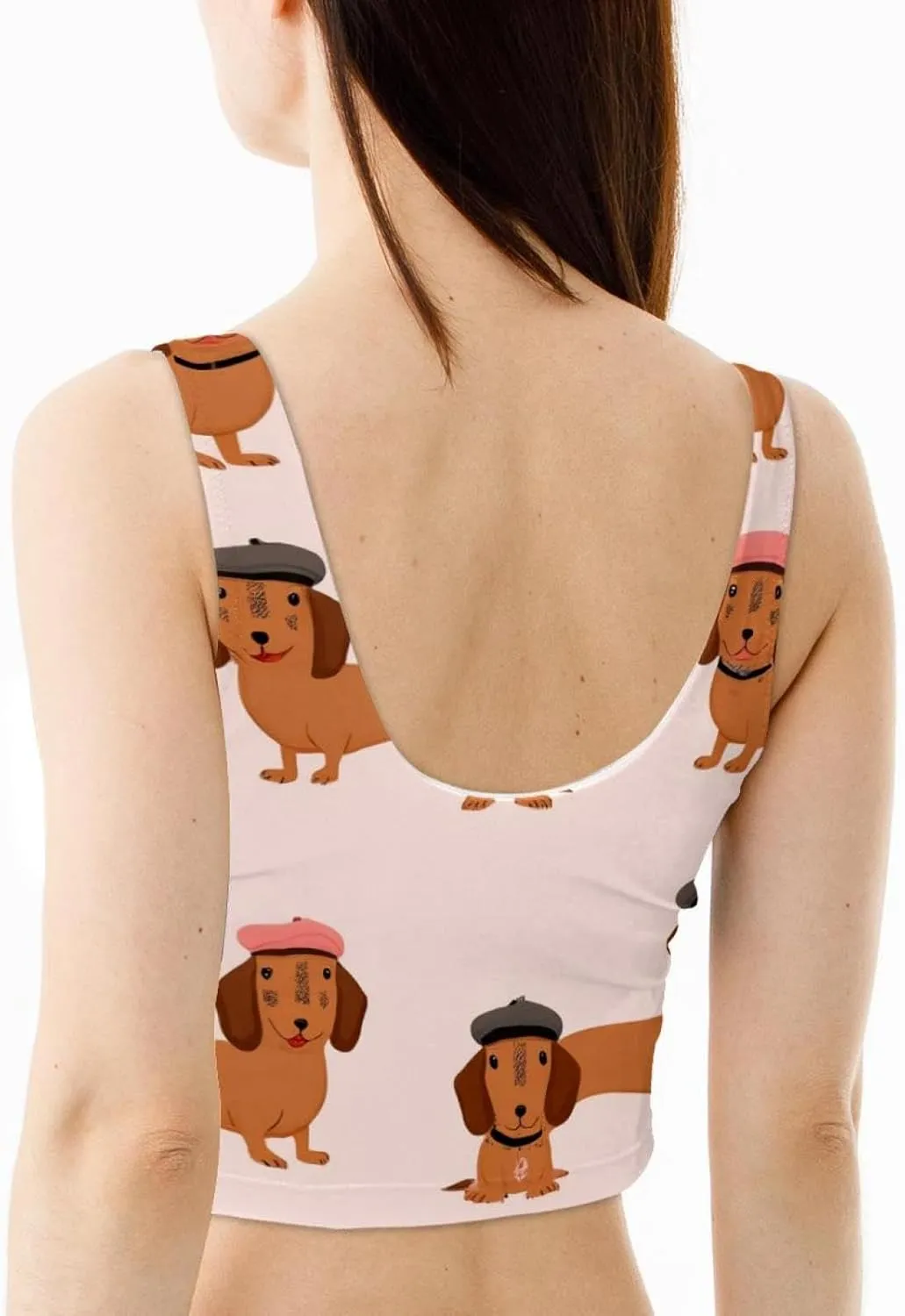Dachshunds Wear Berets Womens' Sports Bra, U Back Padded Sports Bra for Yoga Gym