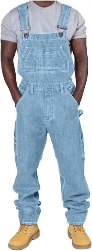 Denim Overalls Men Plus Size Jean Bib Overalls Cotton Baggy Overalls Lightweight Workout Overalls Pants with Pockets