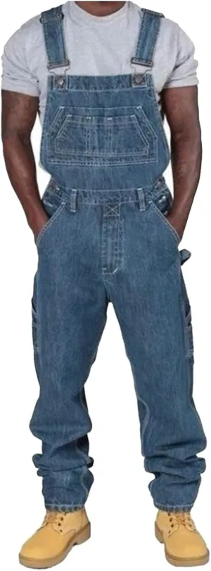 Denim Overalls Men Plus Size Jean Bib Overalls Cotton Baggy Overalls Lightweight Workout Overalls Pants with Pockets