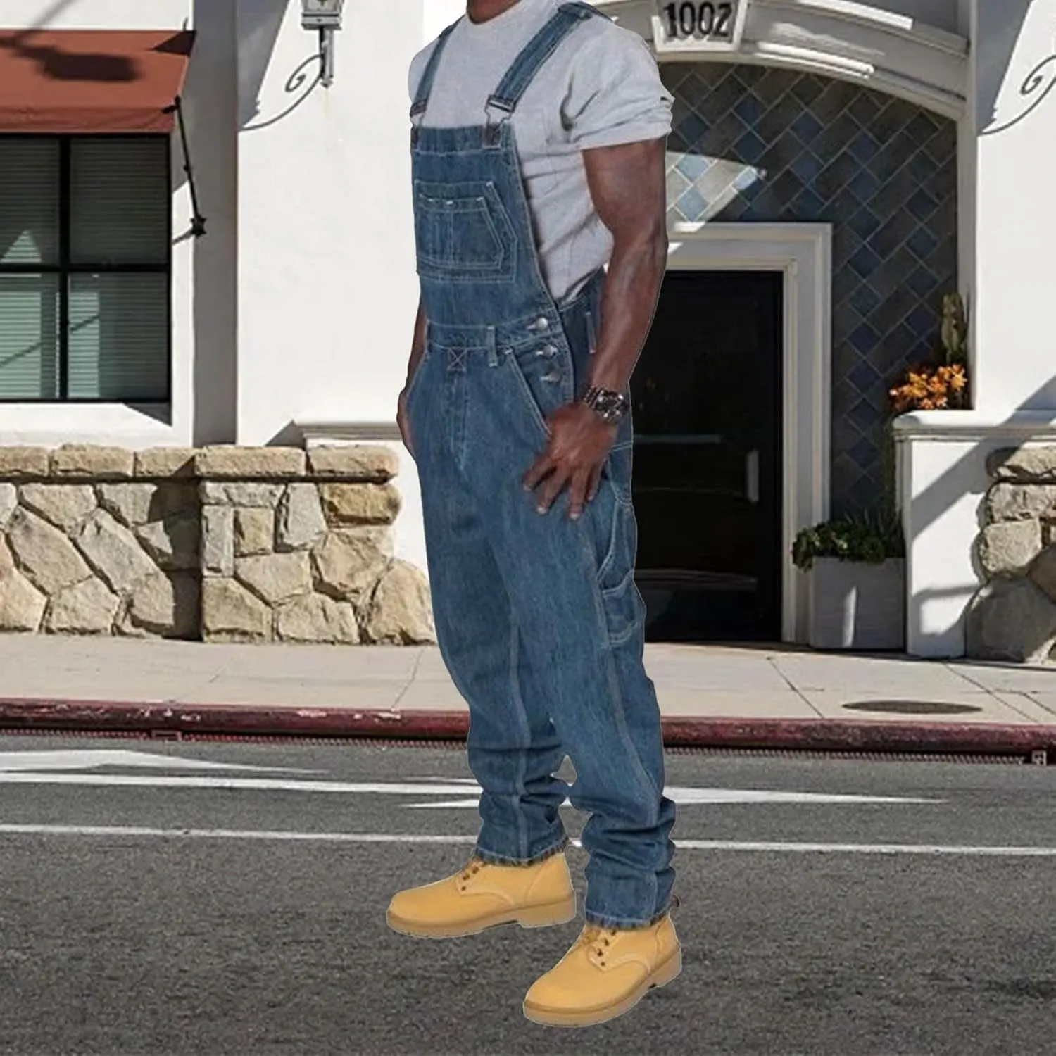 Denim Overalls Men Plus Size Jean Bib Overalls Cotton Baggy Overalls Lightweight Workout Overalls Pants with Pockets
