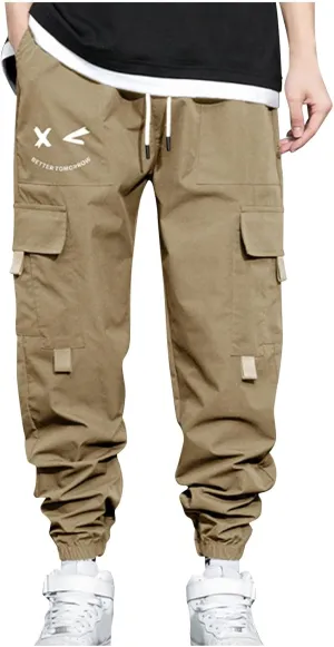 Dgoopd Men Cargo Pants Casual Elastic Waist Pants Baggy Jogger Pants Outdoor Hiking Pants Gym Pants with Pockets