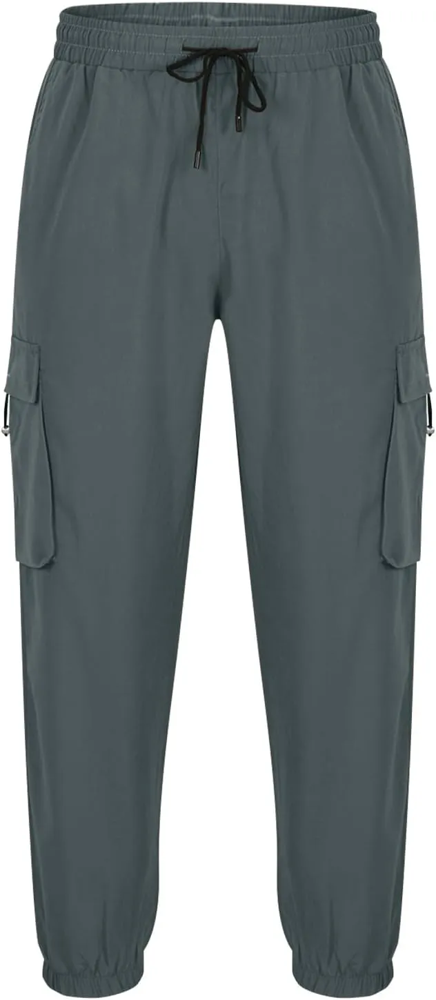 Dgoopd Men Cargo Pants Casual Elastic Waist Pants Regular fit Jogger Pants Outdoor Hiking Pants Gym Pants with Pockets