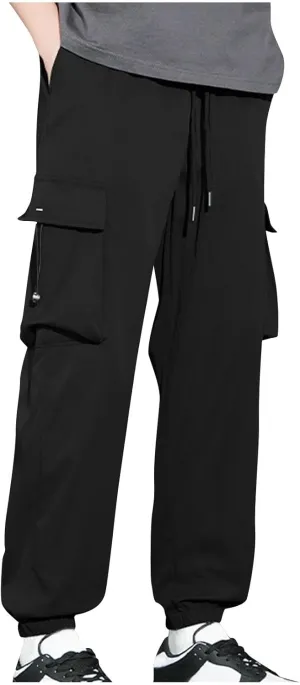 Dgoopd Men Cargo Pants Casual Elastic Waist Pants Regular fit Jogger Pants Outdoor Hiking Pants Gym Pants with Pockets