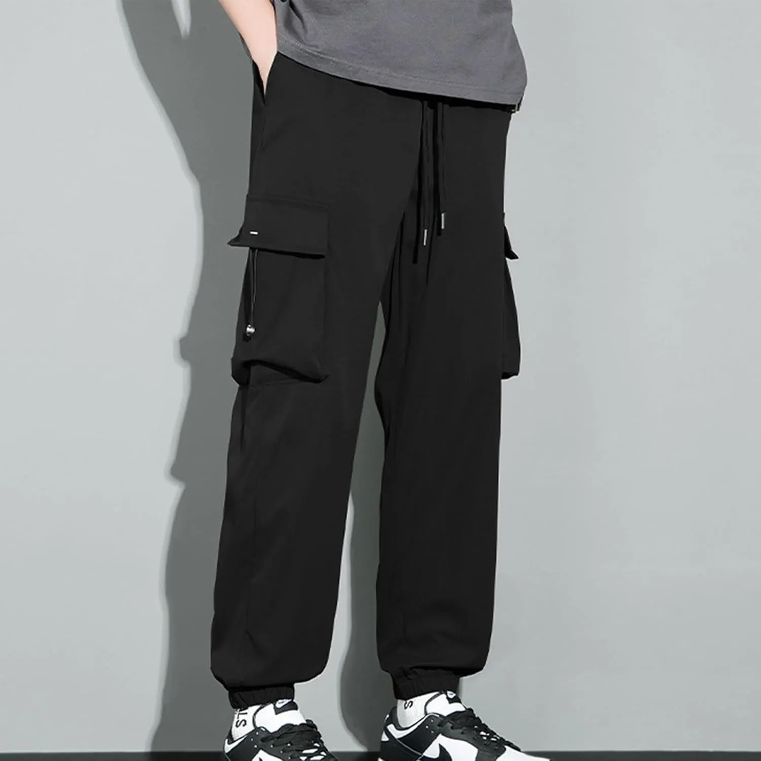 Dgoopd Men Cargo Pants Casual Elastic Waist Pants Regular fit Jogger Pants Outdoor Hiking Pants Gym Pants with Pockets