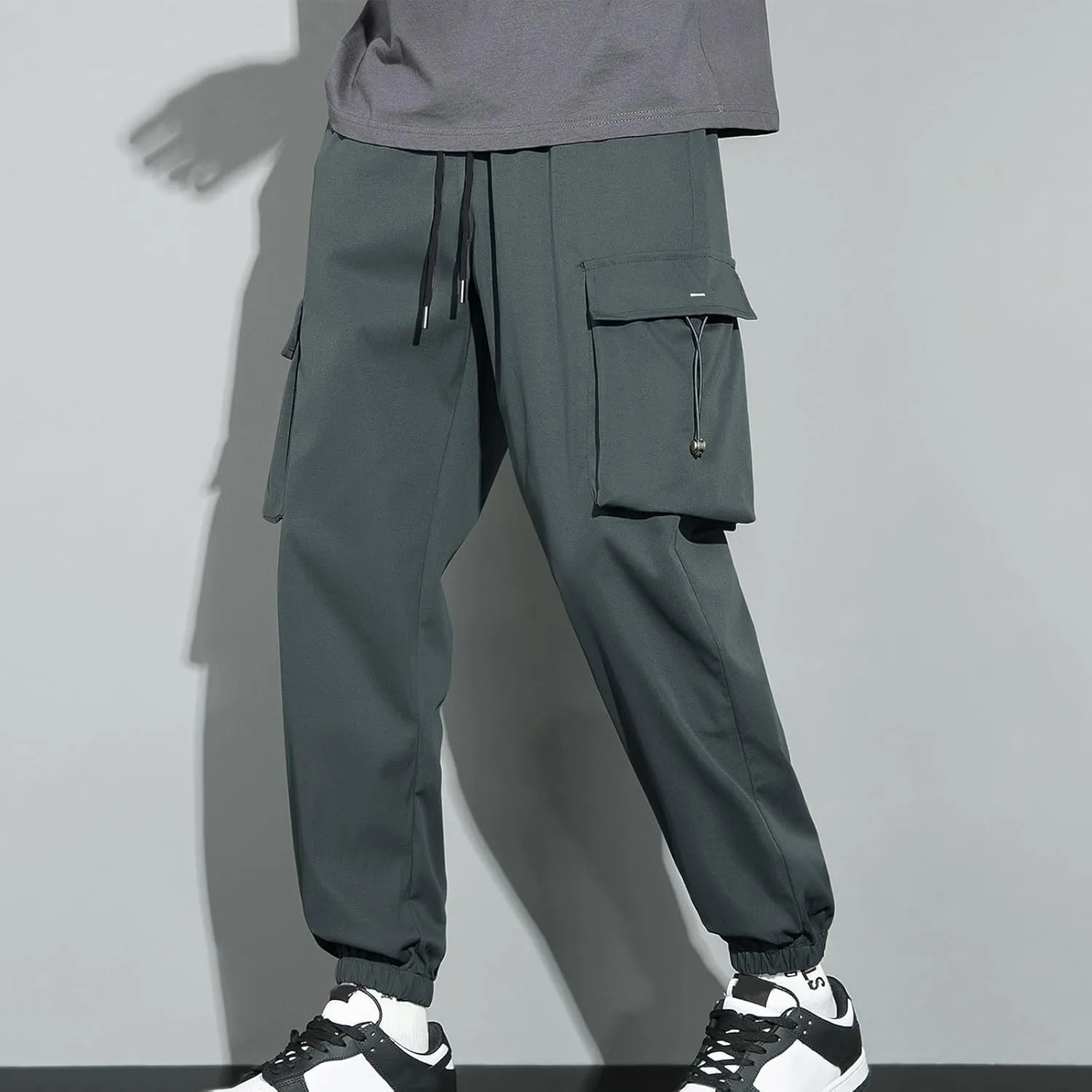Dgoopd Men Cargo Pants Casual Elastic Waist Pants Regular fit Jogger Pants Outdoor Hiking Pants Gym Pants with Pockets