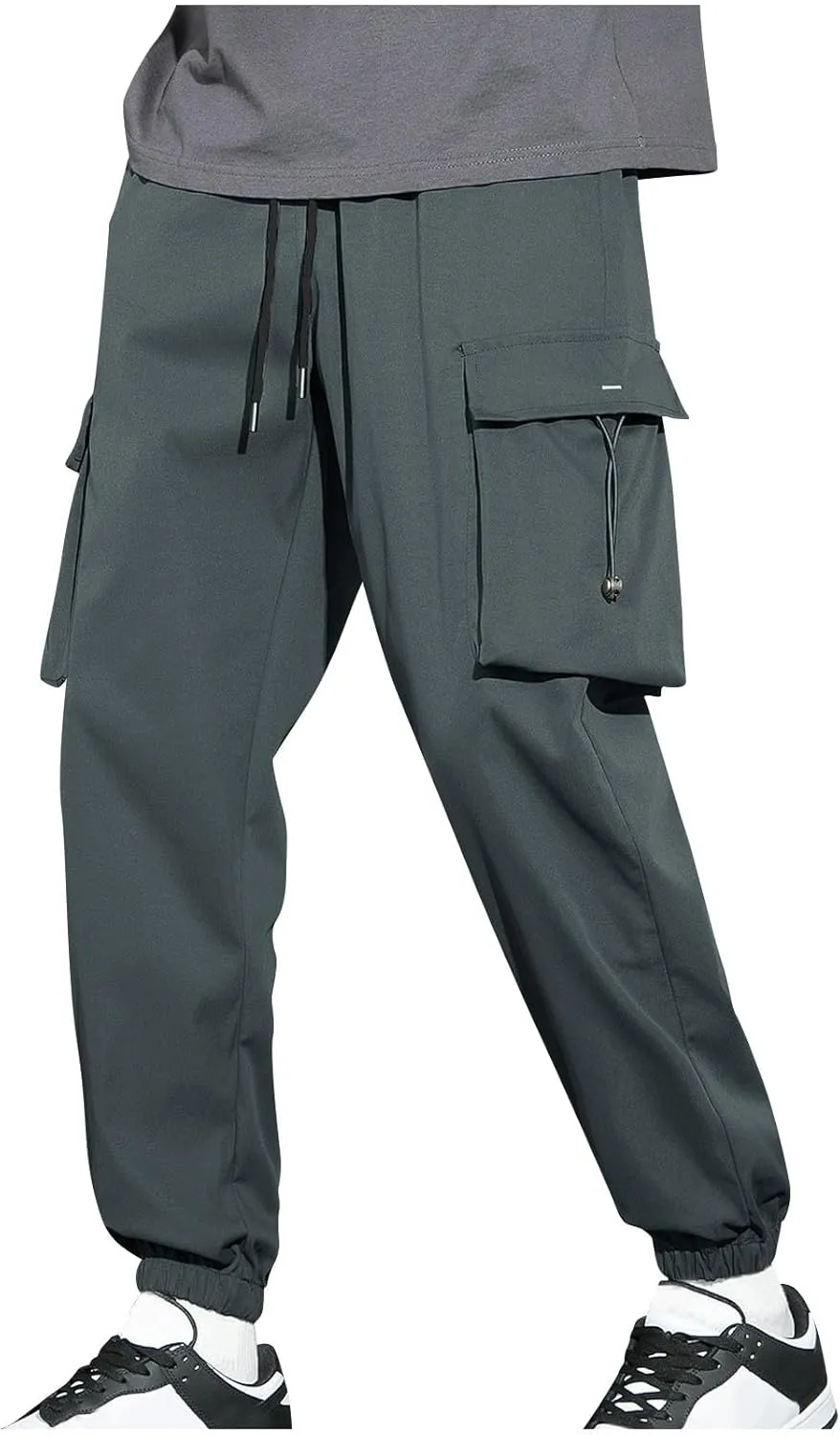 Dgoopd Men Cargo Pants Casual Elastic Waist Pants Regular fit Jogger Pants Outdoor Hiking Pants Gym Pants with Pockets