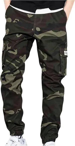 Dgoopd Men Cargo Pants Dress Casual Pants Elastic Waist Loose Fit Jogger Pants Outdoor Hiking Pants Active Pants with Pockets