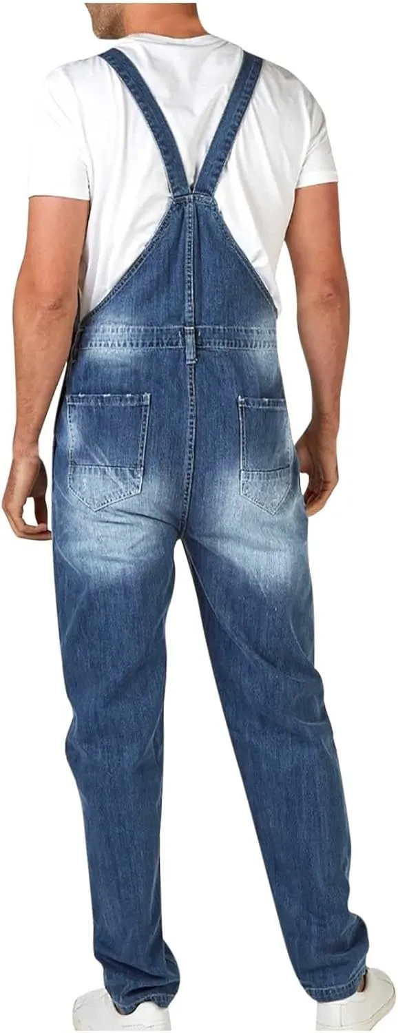 Dgoopd Men's Bib Overalls Denim Work Overalls Classic Adjustable Straps Jean Pants Pocket Overall Jumpsuit Fashion Workwear