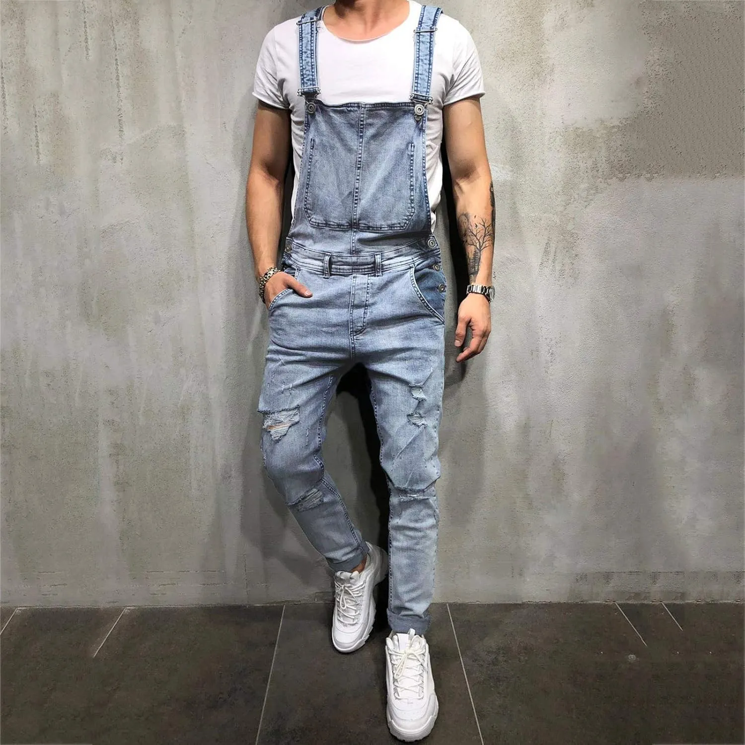 Dgoopd Men's Bib Overalls Denim Work Overalls Classic Adjustable Straps Jean Pants Pocket Overall Jumpsuit Fashion Workwear