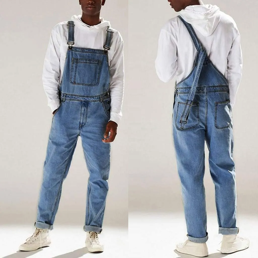Dgoopd Men's Bib Overalls Denim Work Overalls Classic Adjustable Straps Jean Pants Pocket Overall Jumpsuit Fashion Workwear