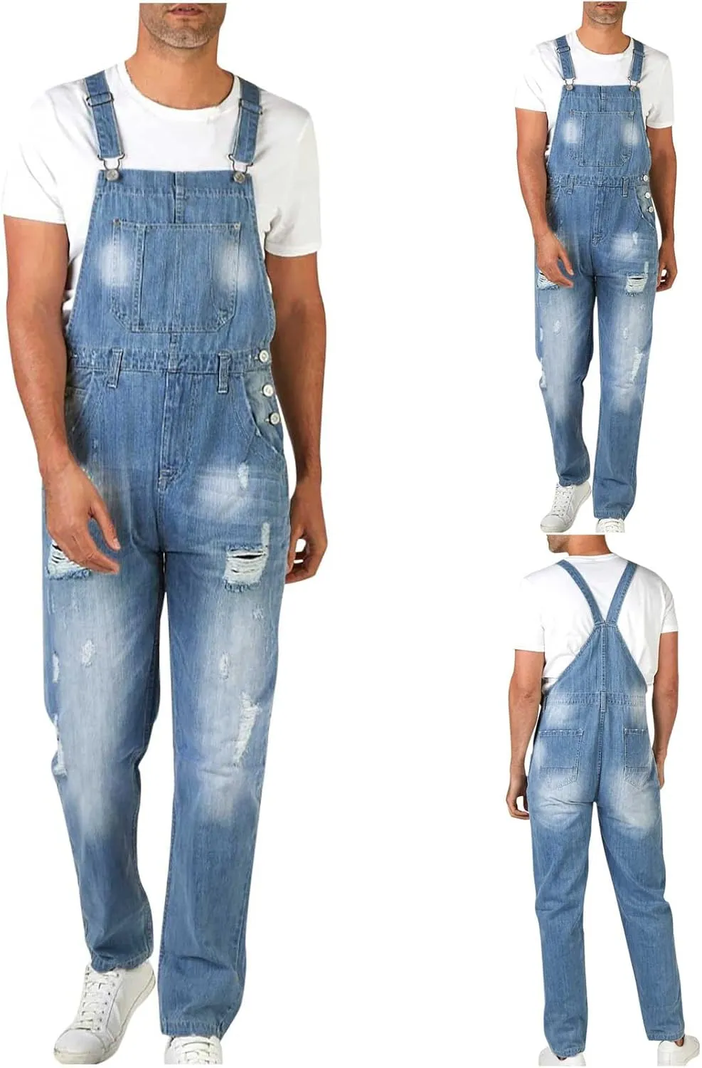 Dgoopd Men's Bib Overalls Denim Work Overalls Classic Adjustable Straps Jean Pants Pocket Overall Jumpsuit Fashion Workwear
