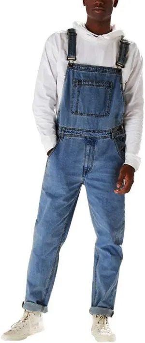 Dgoopd Men's Bib Overalls Denim Work Overalls Classic Adjustable Straps Jean Pants Pocket Overall Jumpsuit Fashion Workwear
