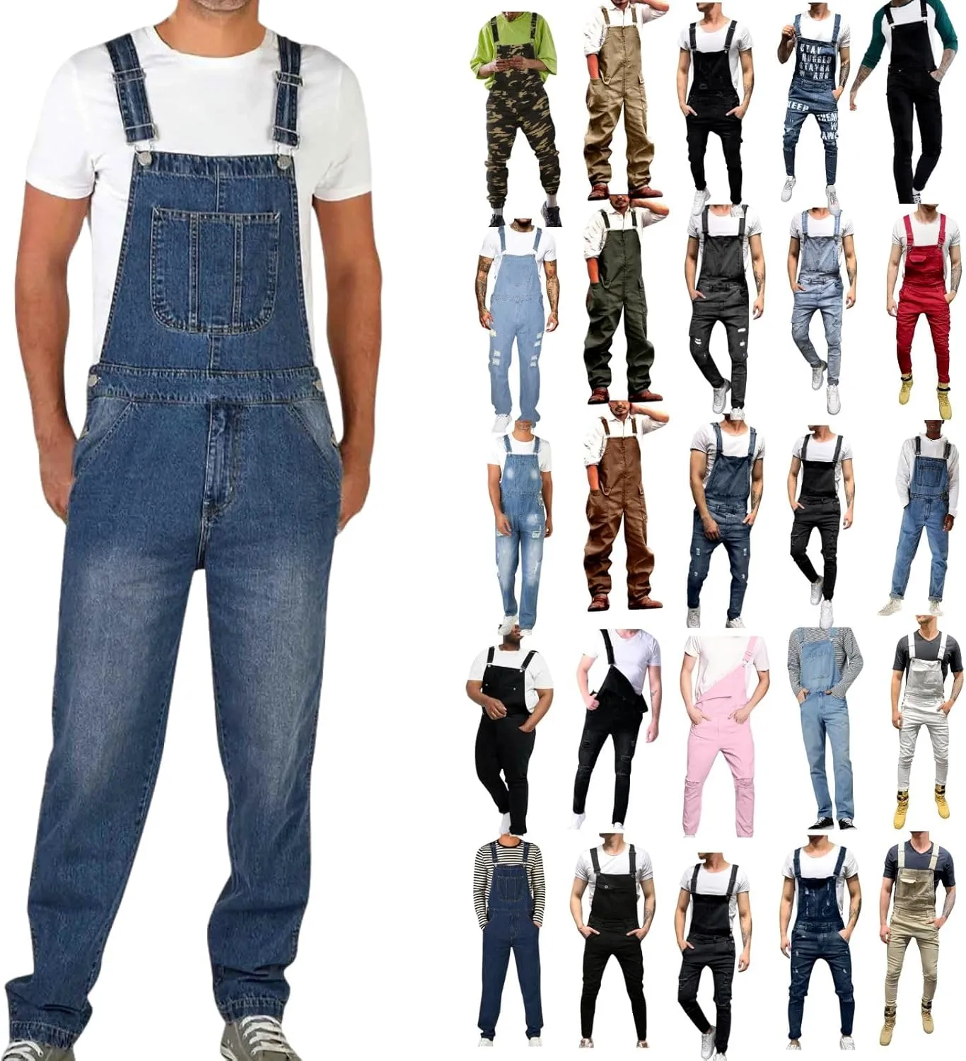 Dgoopd Men's Bib Overalls Denim Work Overalls Classic Adjustable Straps Jean Pants Pocket Overall Jumpsuit Fashion Workwear