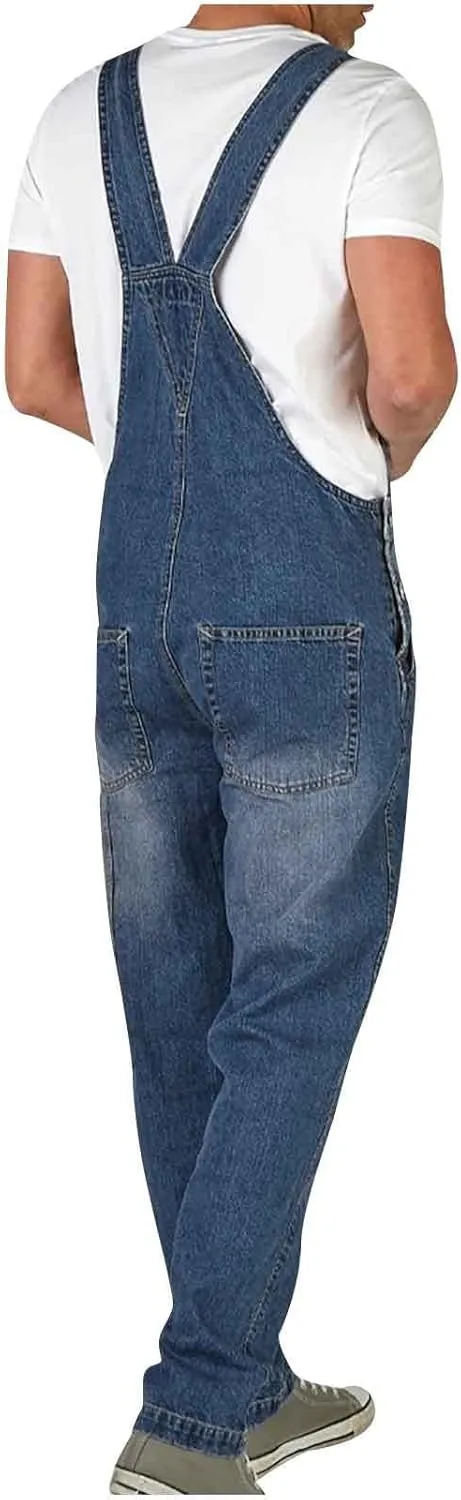 Dgoopd Men's Bib Overalls Denim Work Overalls Classic Adjustable Straps Jean Pants Pocket Overall Jumpsuit Fashion Workwear
