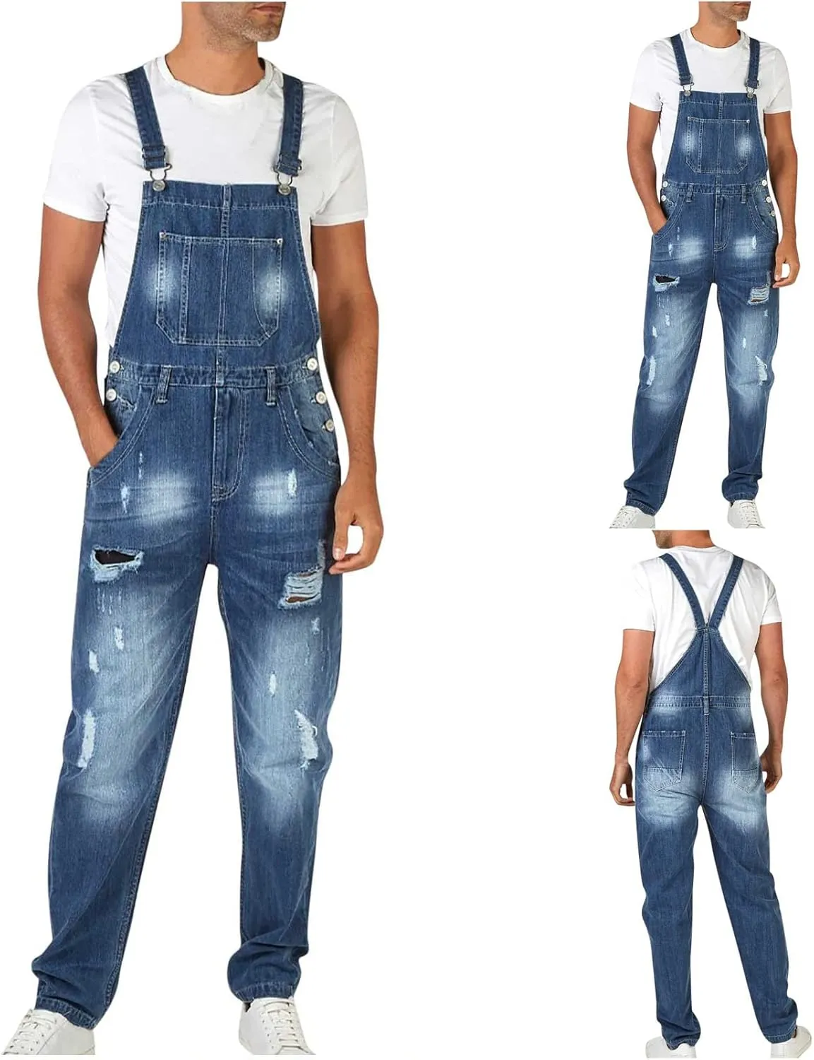 Dgoopd Men's Bib Overalls Denim Work Overalls Classic Adjustable Straps Jean Pants Pocket Overall Jumpsuit Fashion Workwear