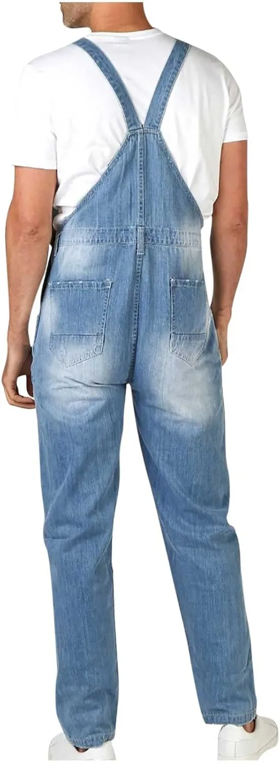 Dgoopd Men's Bib Overalls Denim Work Overalls Classic Adjustable Straps Jean Pants Pocket Overall Jumpsuit Fashion Workwear