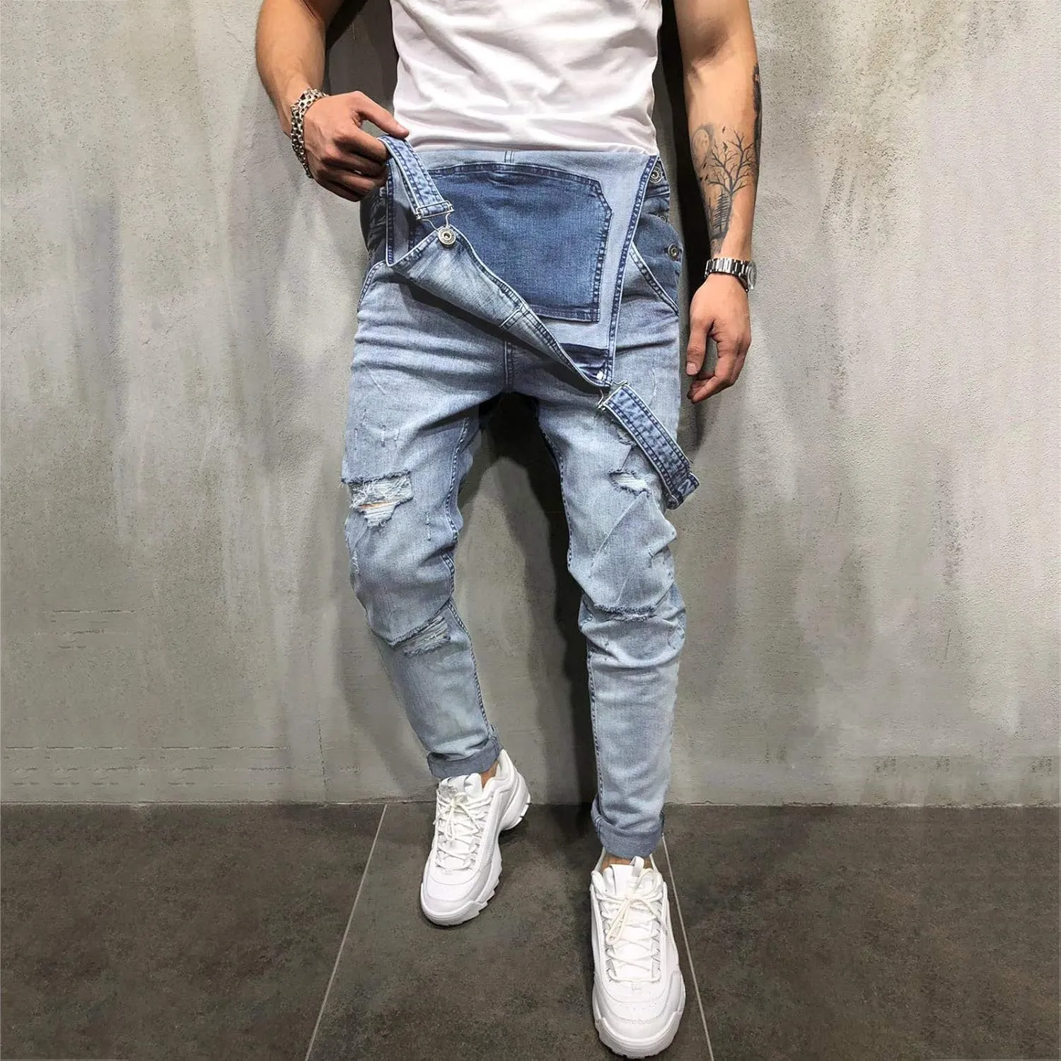 Dgoopd Men's Bib Overalls Denim Work Overalls Classic Adjustable Straps Jean Pants Pocket Overall Jumpsuit Fashion Workwear