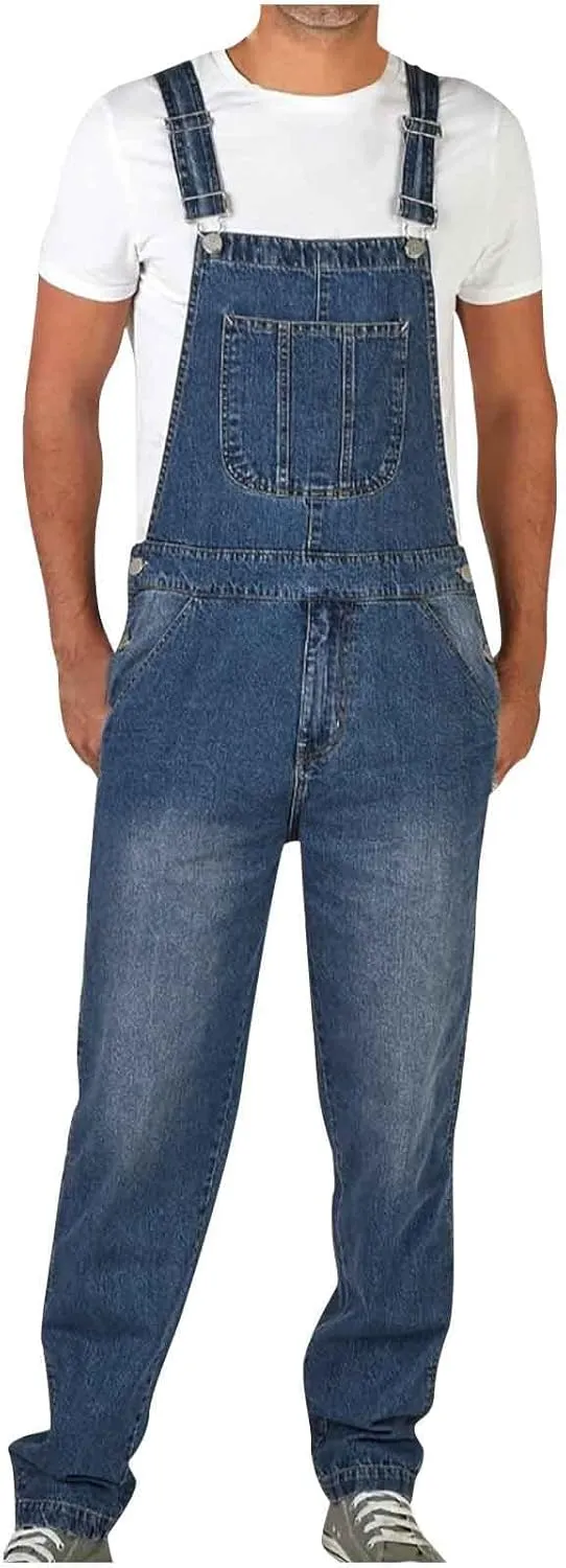 Dgoopd Men's Bib Overalls Denim Work Overalls Classic Adjustable Straps Jean Pants Pocket Overall Jumpsuit Fashion Workwear