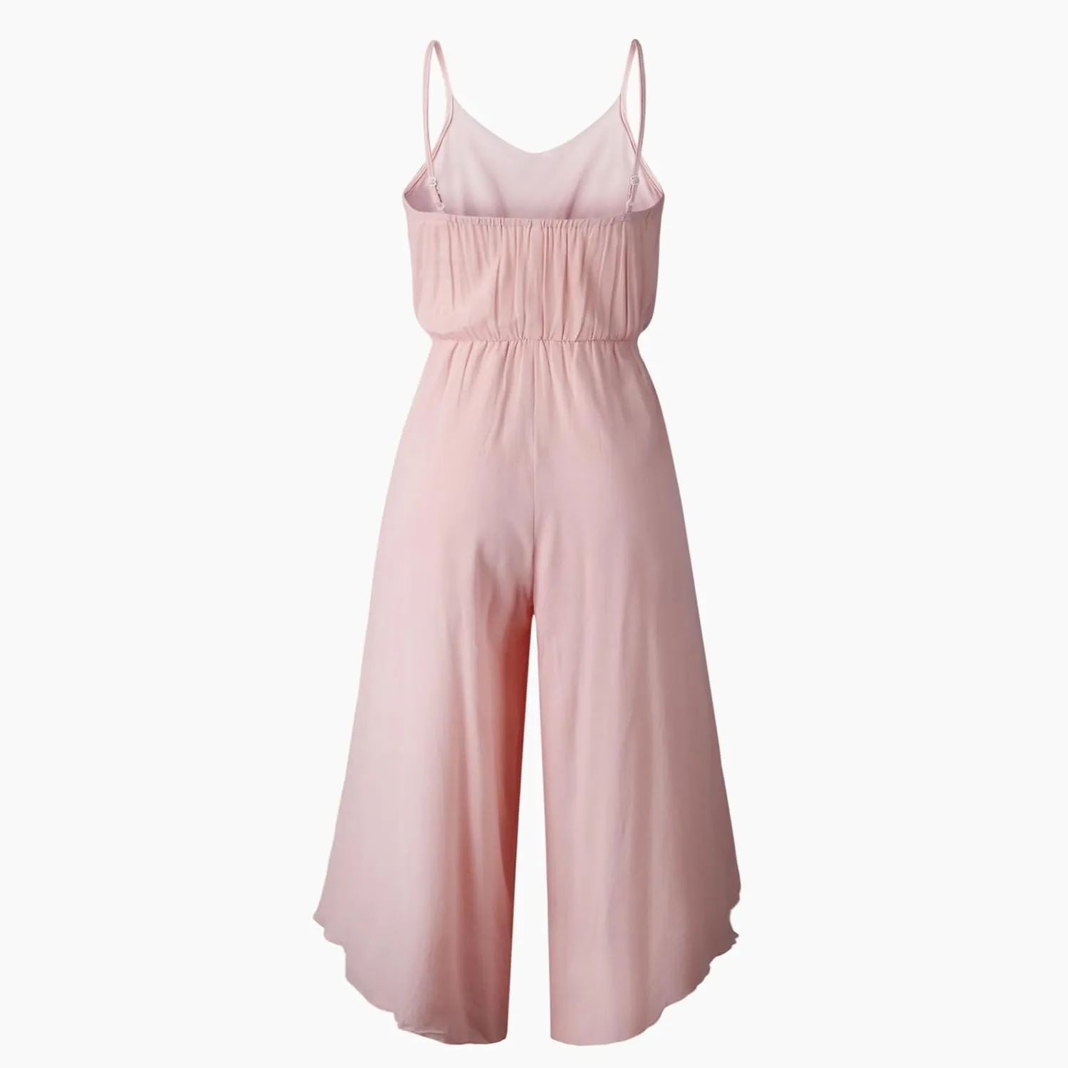 ECOWISH Womens Jumpsuit Spaghetti Strap Wide Leg Split Jumpsuits Long Overalls Summer Beach Loose Fit Rompers