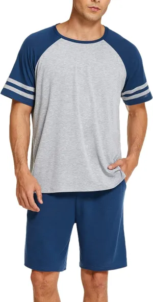 Ekouaer Mens Pajama Short Sets Short Sleeve Crewneck Pajama Lounge Set Raglan Sleepwear