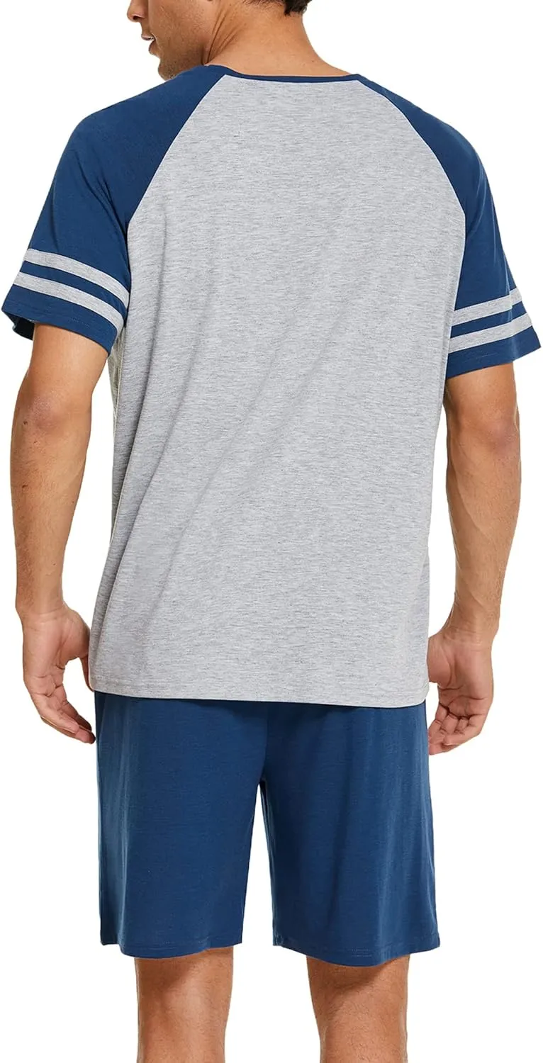 Ekouaer Mens Pajama Short Sets Short Sleeve Crewneck Pajama Lounge Set Raglan Sleepwear